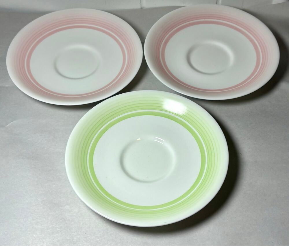 Antique Royal Doulton Henley Saucers Lot 3 Pink & Green Banded Fine Bone China